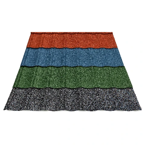 Seven wave stone coated metal roof tiles in different colors